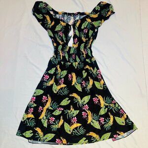 BoHo Tropical Print Off the Shoulder Cinched Waist Sundress